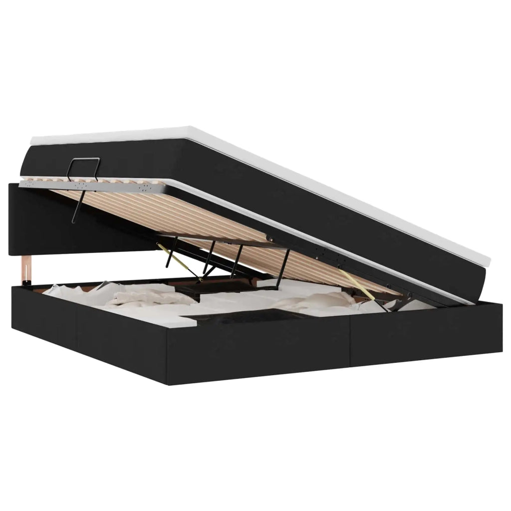 Letto con contenitore e LED con led Nero 160 x 200 cm Tessuto