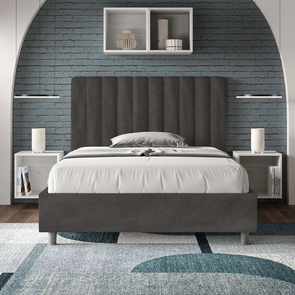 BS COM Letto una piazza e mezza con rete imbottito 120x210 microfibra grigio