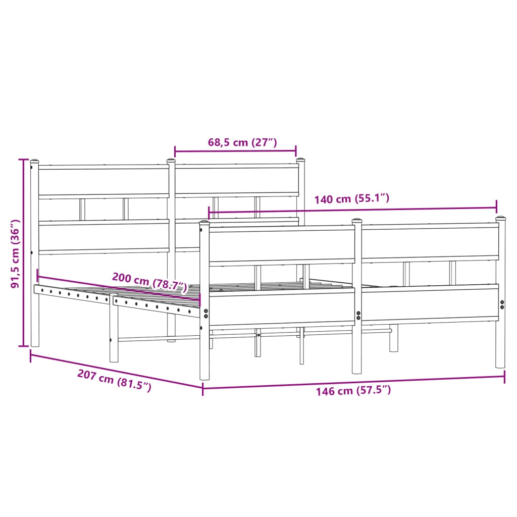 Giroletto senza Materasso in Metallo-Struttura Letto Rovere Fumo 140x200 cm 575516