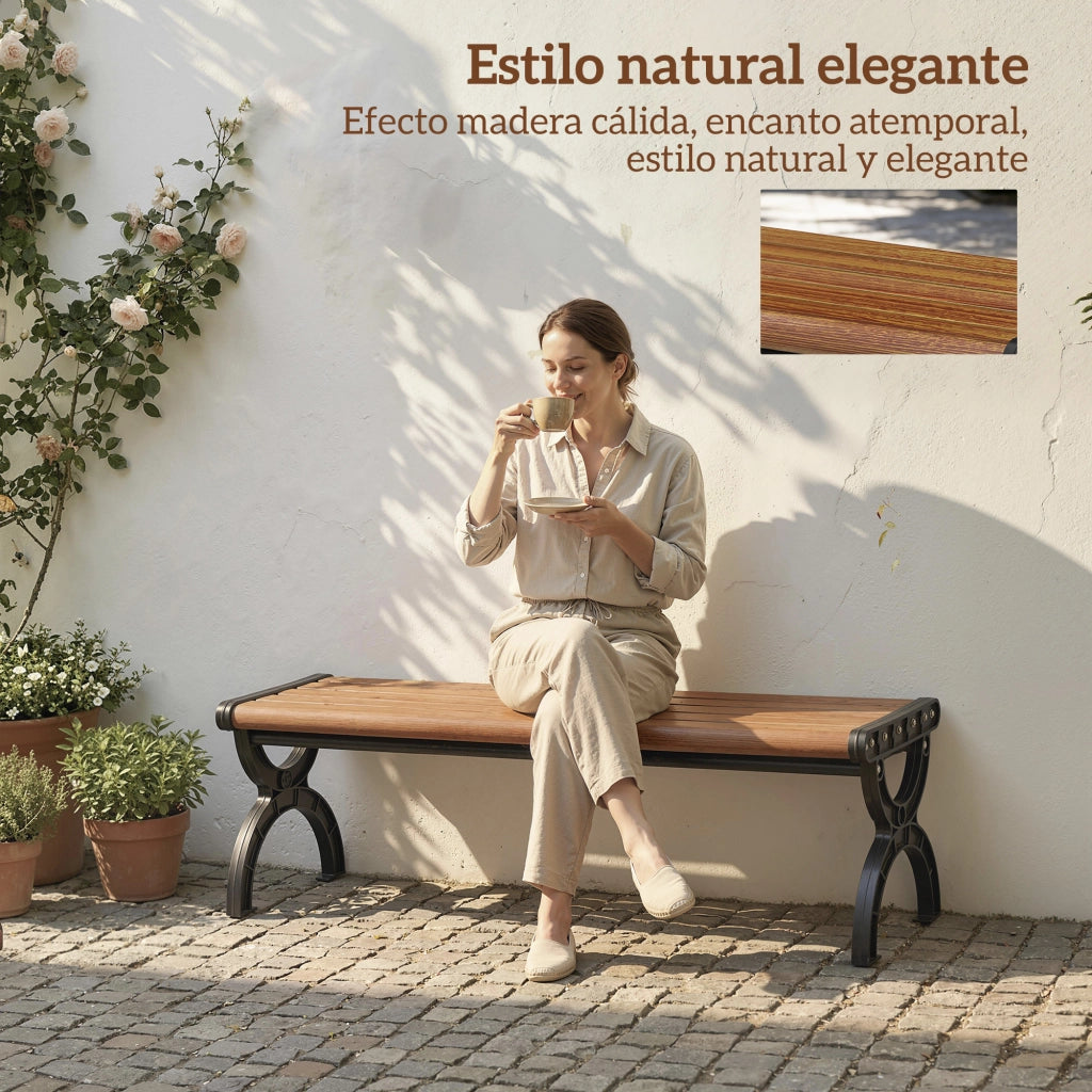 Panchina da giardino 2 posti in metallo con seduta a doghe ¨C Minimal ¨C Marrone 124x39x39 cm