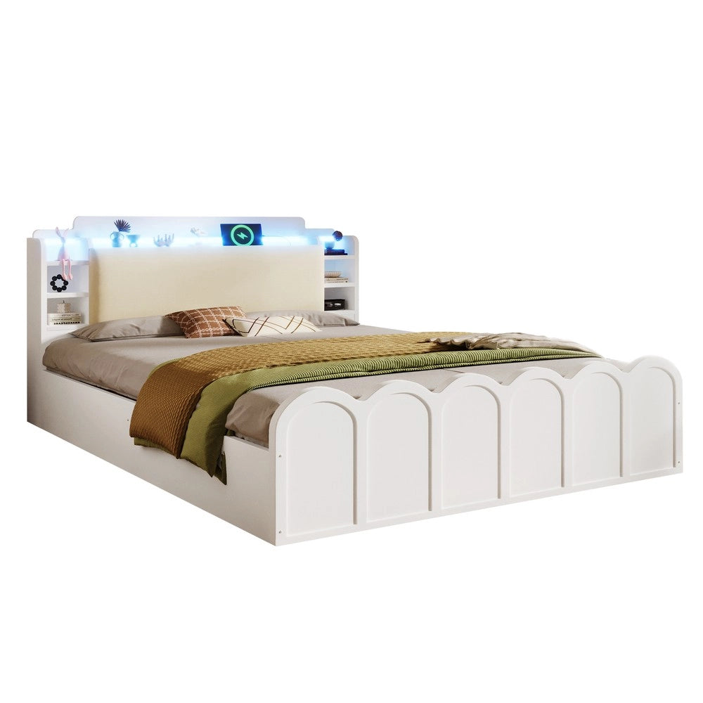 Letto Contenitore con LED e USB 140x200 ¨C Xylo ¨C Bianco