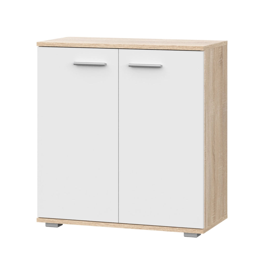 Commode FAUSKE - Capiente - 2 Ante - Rovere Sonoma - Bianco - Larghezza 69 cm, Altezza 74 cm, Profondit? 34 cm