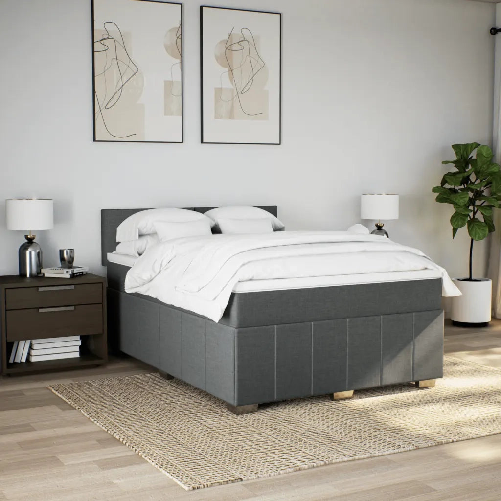 Giroletto a Molle con Materasso Grigio Scuro 160x200 cm Tessuto