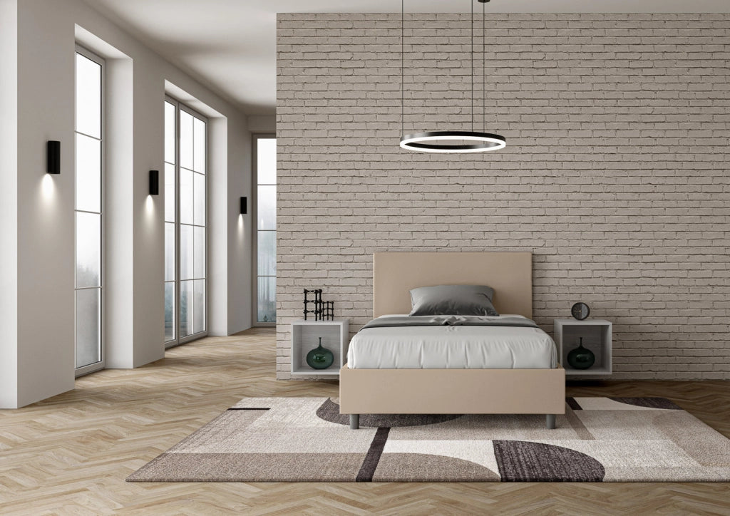 BS COM Letto una piazza e mezza con rete imbottito 120x190 similpelle tortora