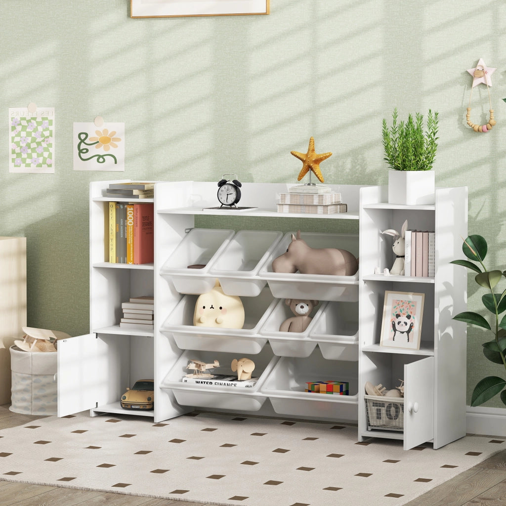 Scaffale portagiochi bambini con 8 cassetti estraibili ¨C Xylo ¨C Legno bianco organizer libreria
