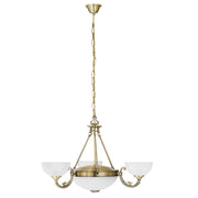 Lampadario A Sospensione Vintage Savoy Metallo Brunito Vetro 3 Luci E14