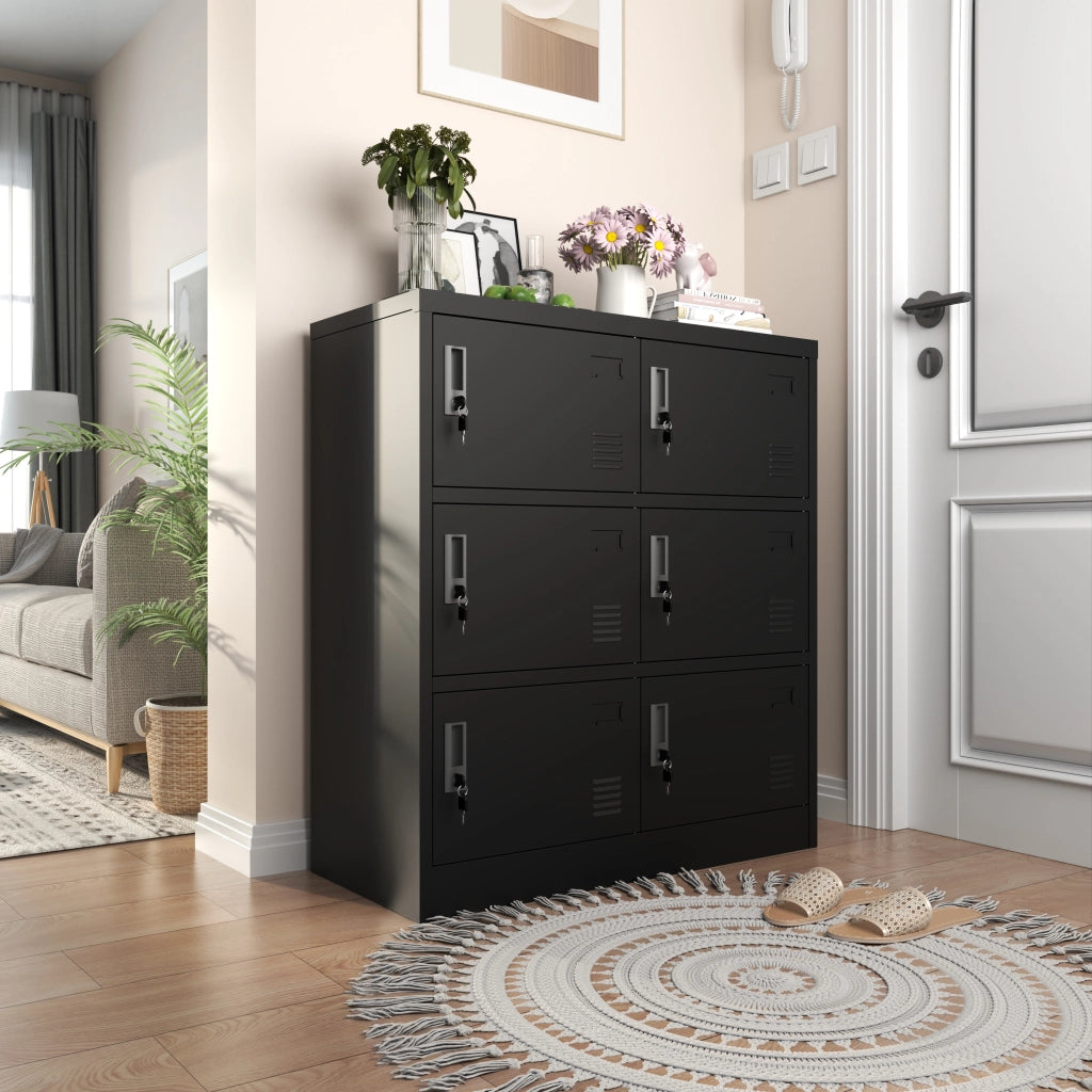 Armadio metallico a 6 ante per ufficio, palestra, scuola e casa - Armadio di sicurezza con fessura per tessere (nero). H 100 cm ¡Á L 90 cm ¡Á P 40 cm