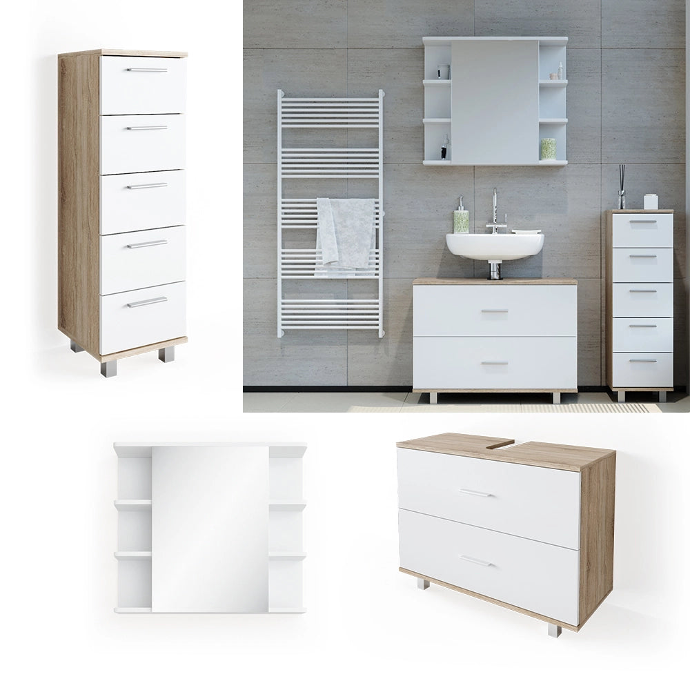 Vicco Set mobili bagno Bianco/Sonoma 3 parti