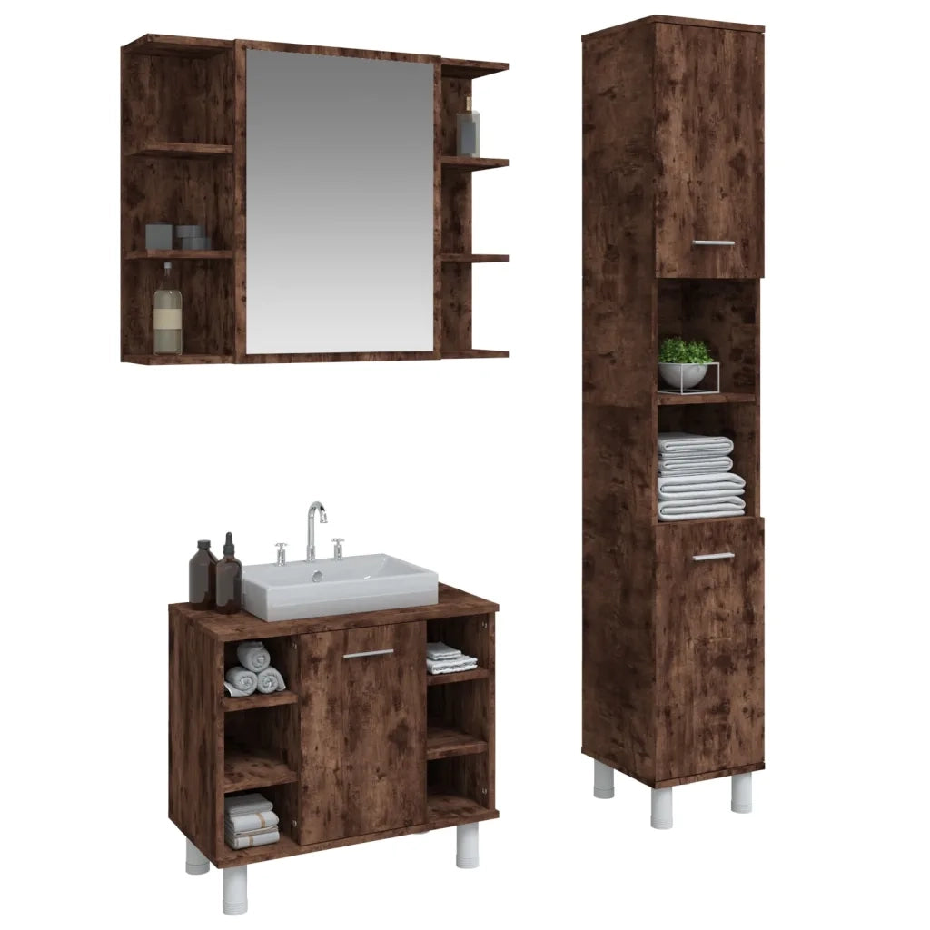 Set Mobili da Bagno 3 pz Rovere Fumo in Legno Multistrato 3187606