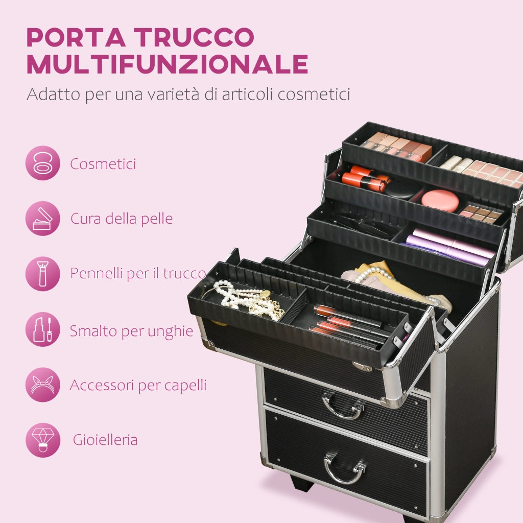 Trolley Porta Trucchi Professionale con Ruote ¨C Xylo ¨C Nero 36x23x52cm