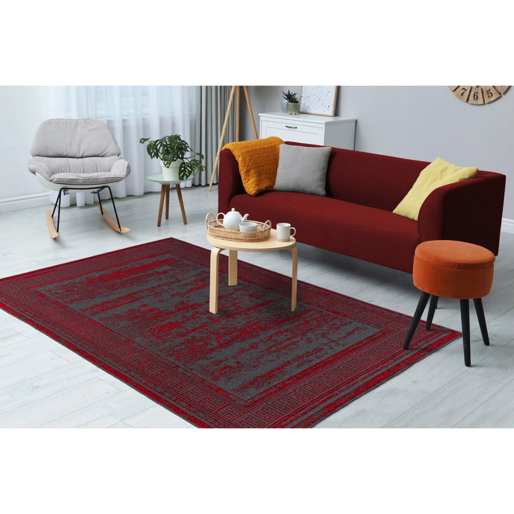 Tappeto Kalea 300 con design a rilievo in rosso e grigio