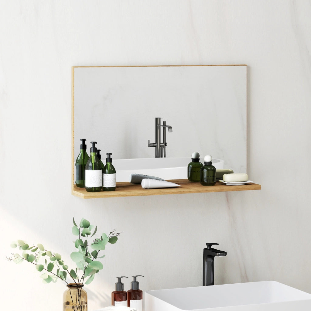 Specchio Bagno con Mensola ¨C Minimal ¨C Legno 60x12x40 cm