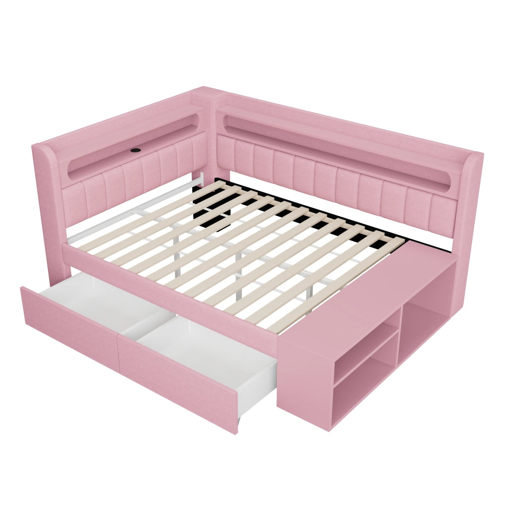Divano Letto con LED, USB, Contenitore e Cassetti ¨C MINIMAL ¨C Rosa 90x200