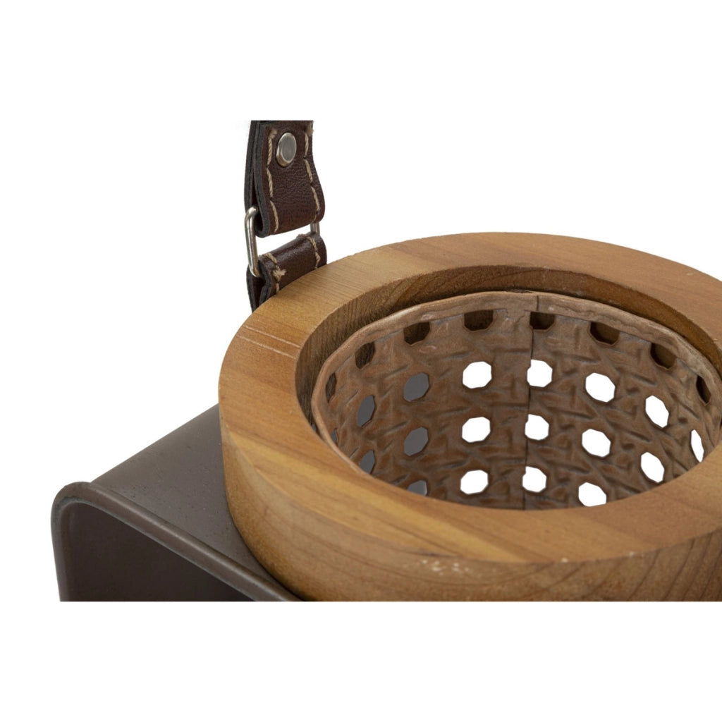 Lanterna in ferro e rattan con manico in cuoio CM 16x13x20
