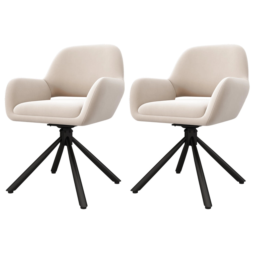 Set di 2 sedie da pranzo girevoli in velluto beige con braccioli