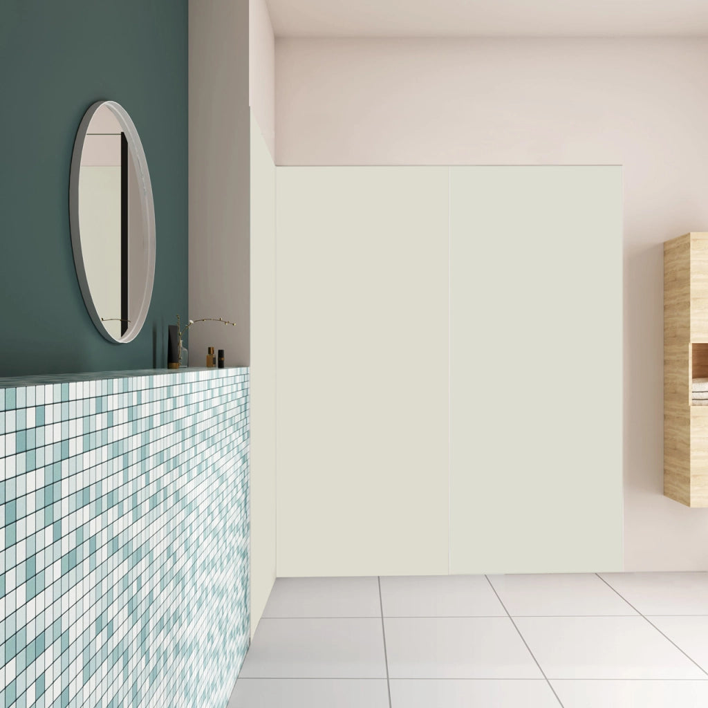 H.210 cm Pannello Doccia ad Angolo 90x120x120 cm Realizzato in Alluminio da 3 mm con Profili Finitura Bianco Avorio per Rivestimento Parete Bagno