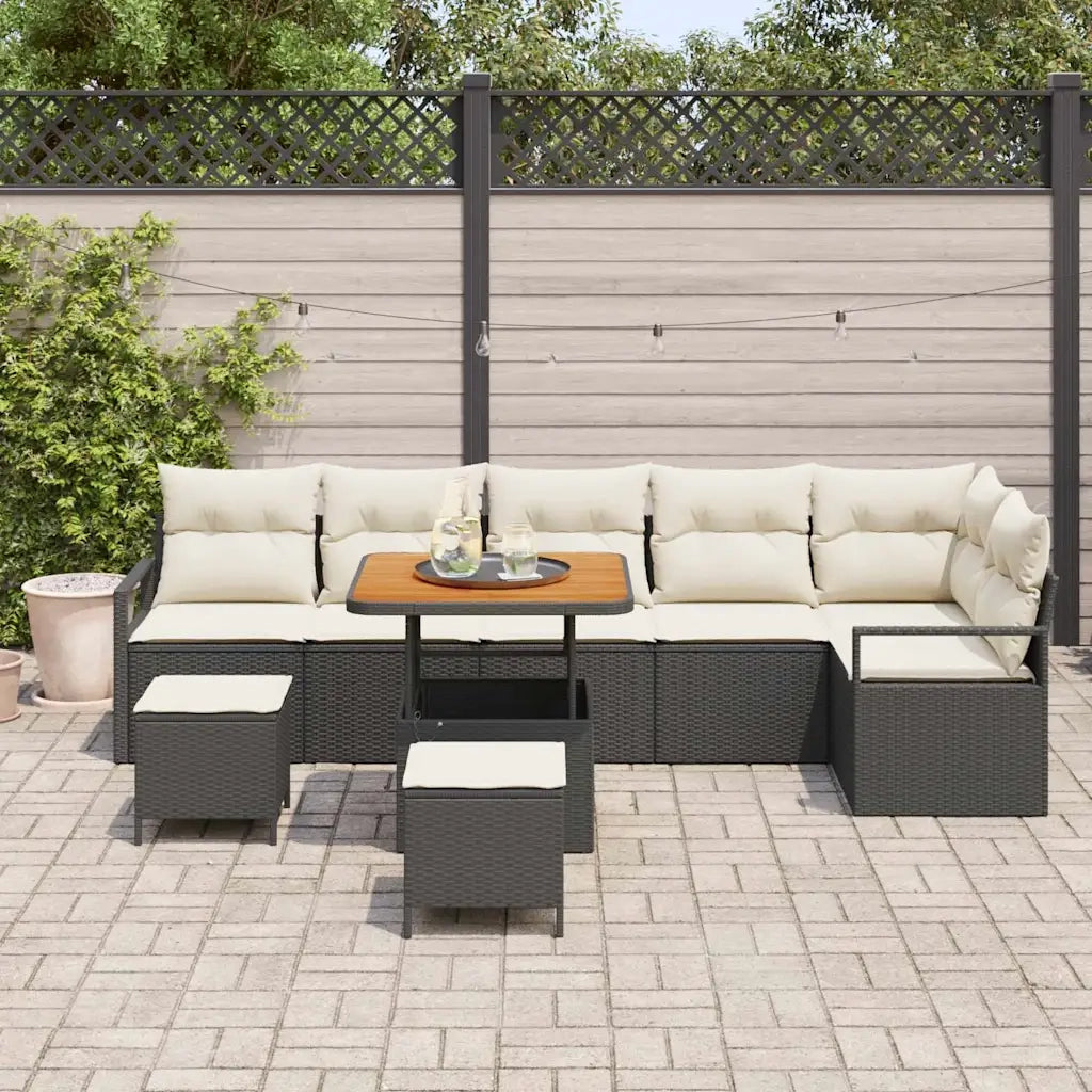 Set Divano da Giardino con cuscino 9 pcs Nero Poly Rattan 3362540