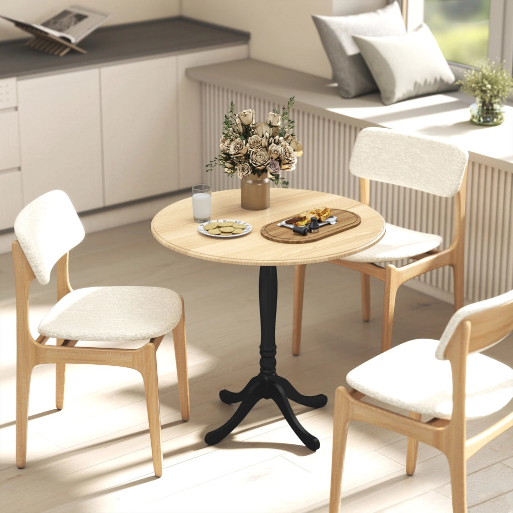 Tavolo da pranzo rotondo 4 persone ? 80 cm ¨C Xylo ¨C legno naturale e nero, gambe in acciaio