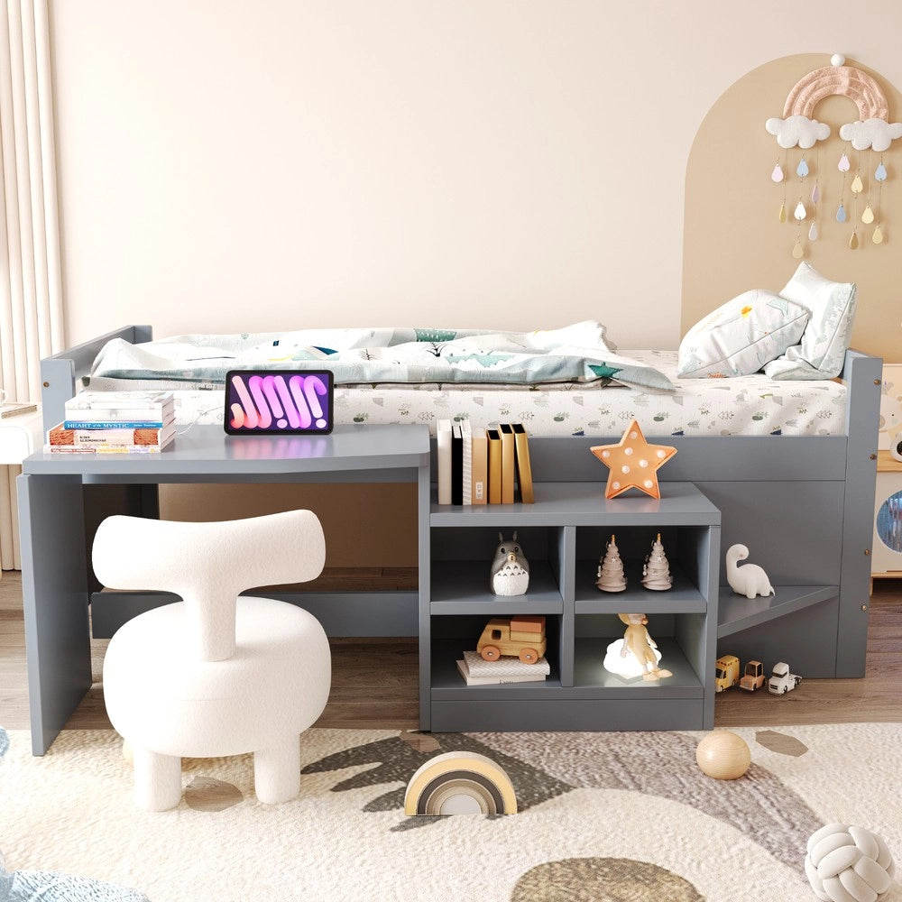 Letto Singolo con Scrivania e Cassetti ¨C Xylo ¨C Legno Grigio 90x200