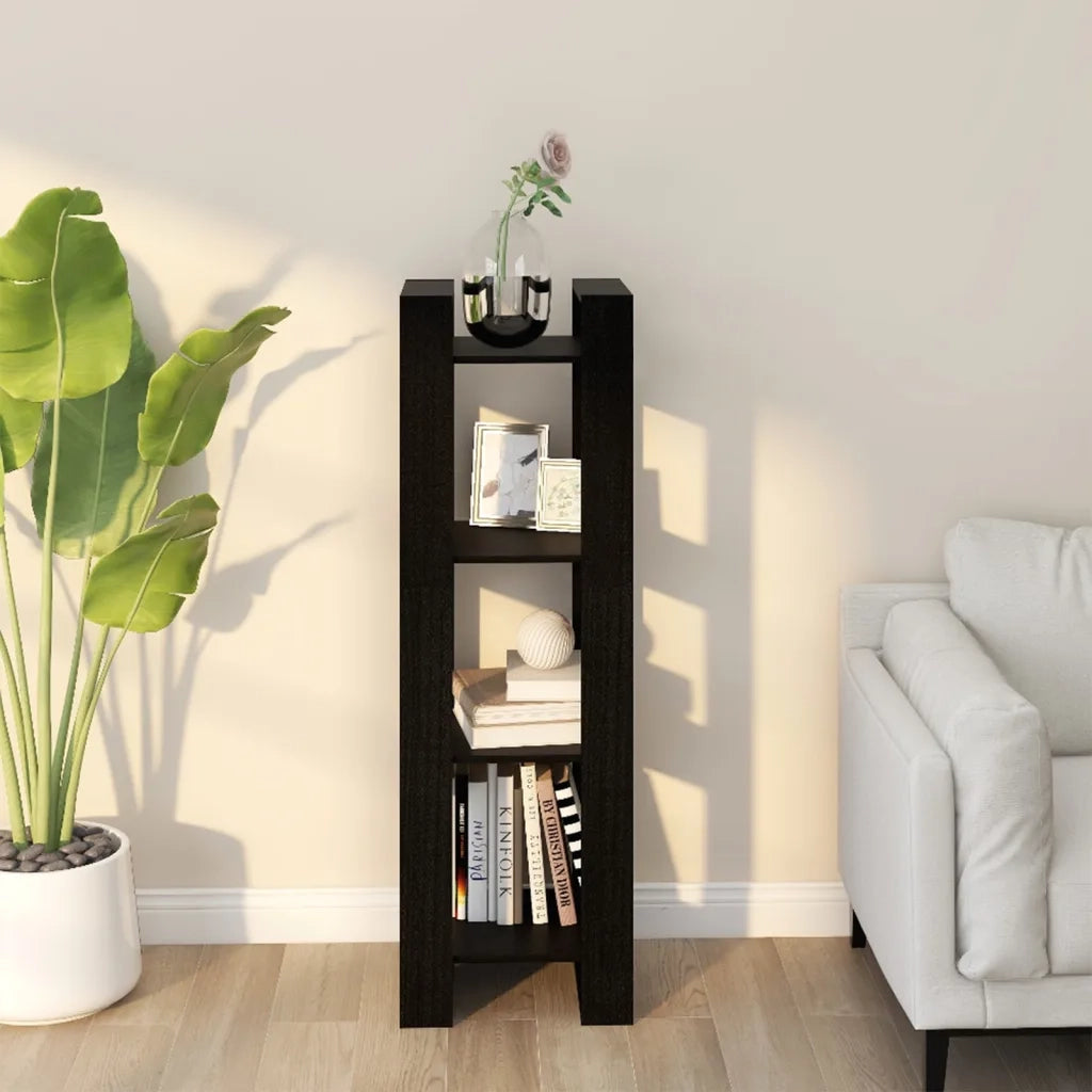 Libreria/Divisorio Nero 41x35x125 cm in Legno Massello di Pino 813868