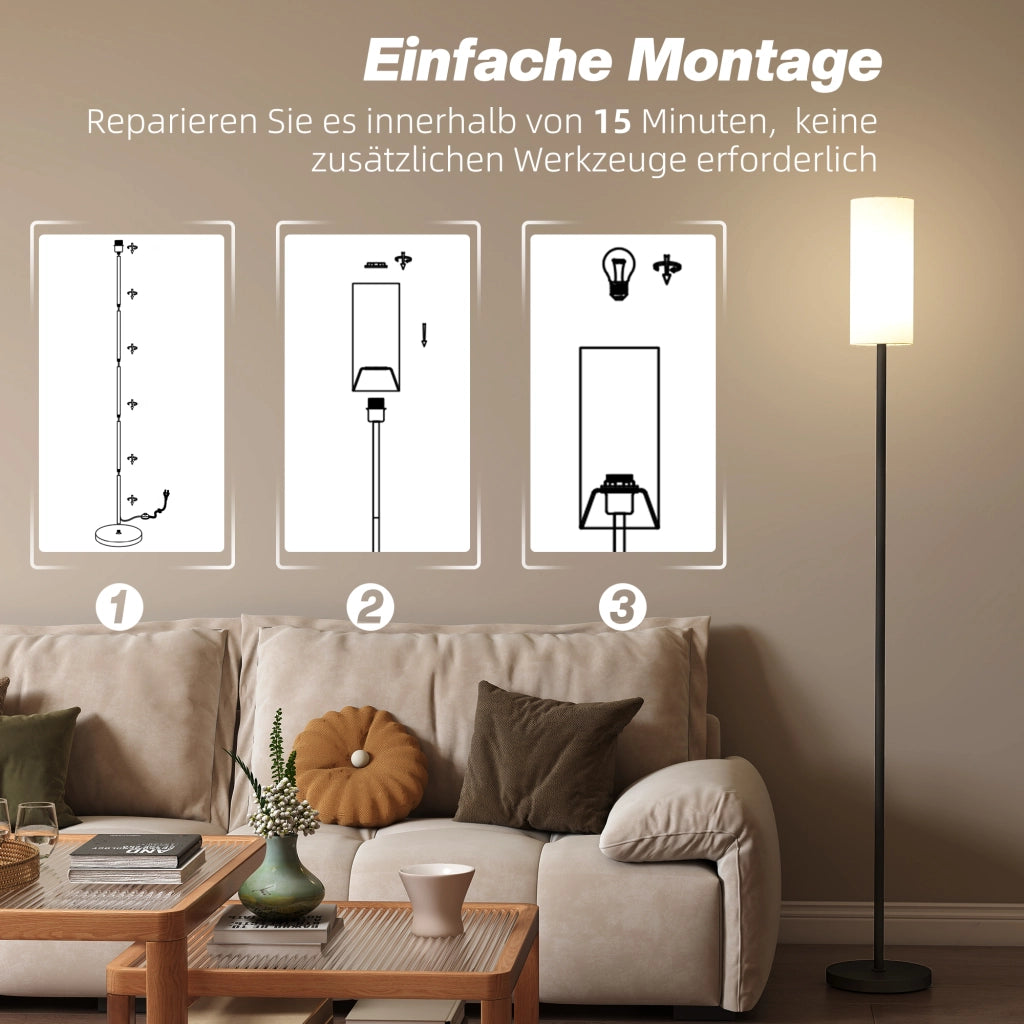 Lampada da Terra ¨C Xylo ¨C Paralume Effetto Lino Bianco con Interruttore a Pedale