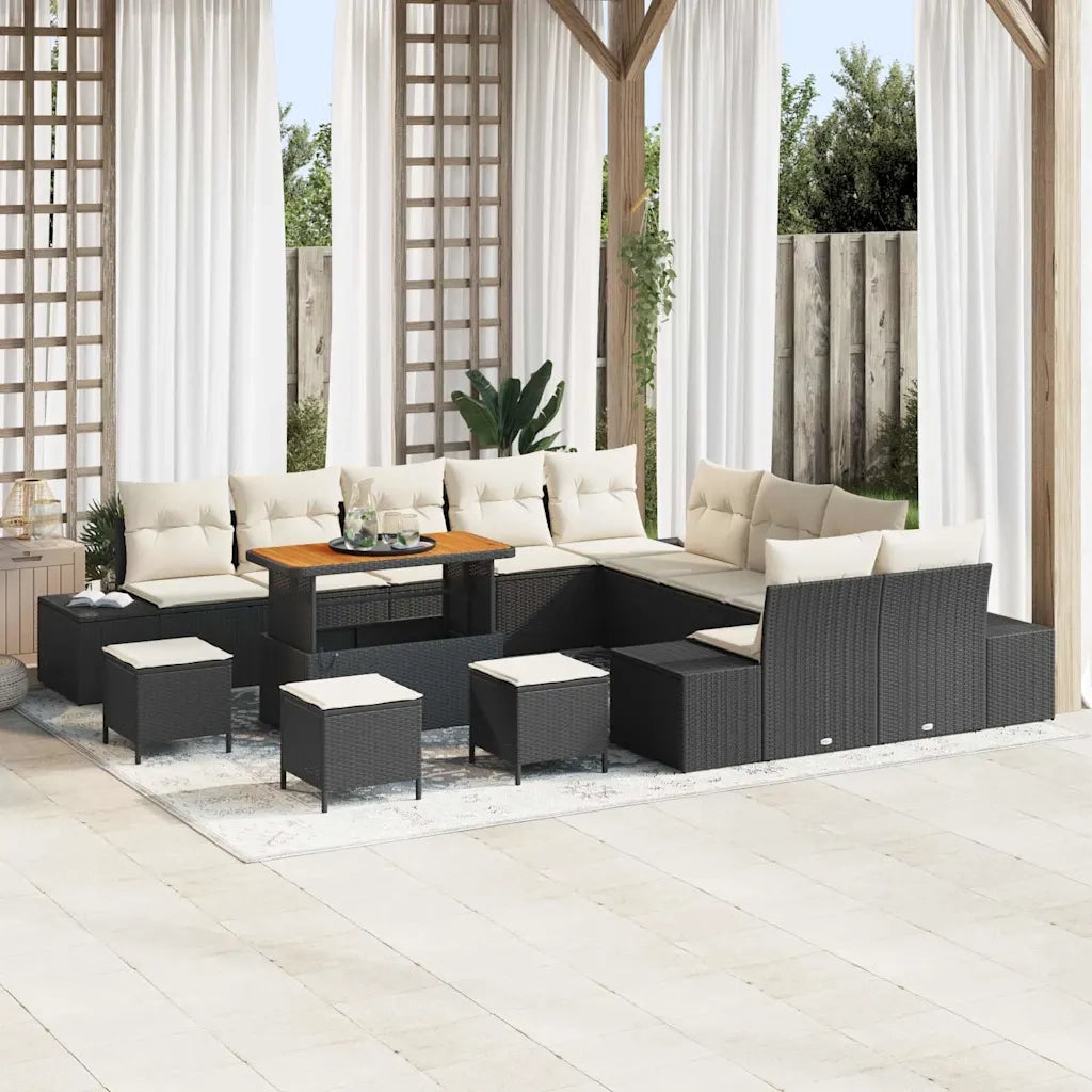 Set Divano da Giardino con cuscino 14 pcs Nero polyrattan