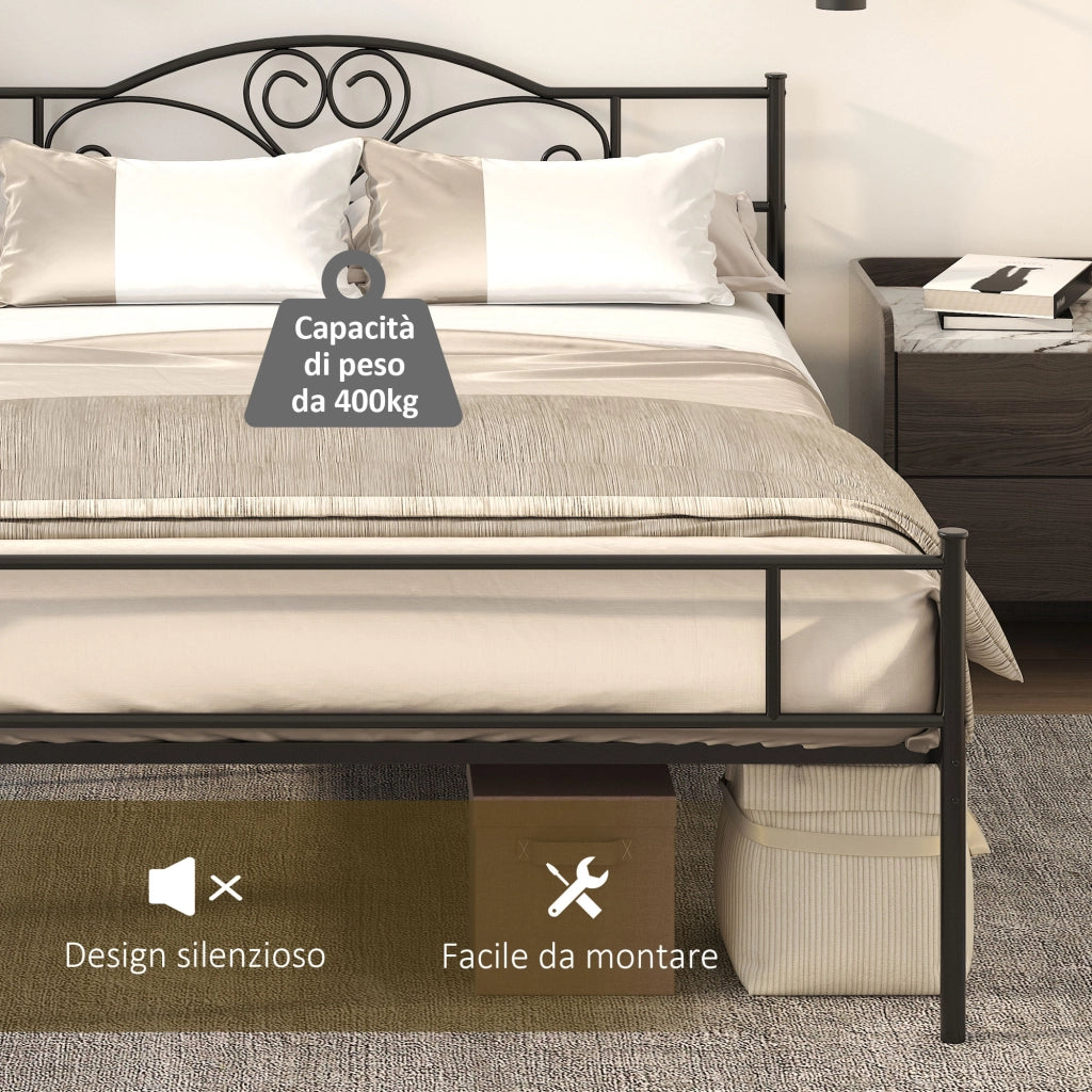 Letto Matrimoniale in Acciaio con Doghe Integrate, Testiera e Pediera ¨C Minimal ¨C 160x200 cm