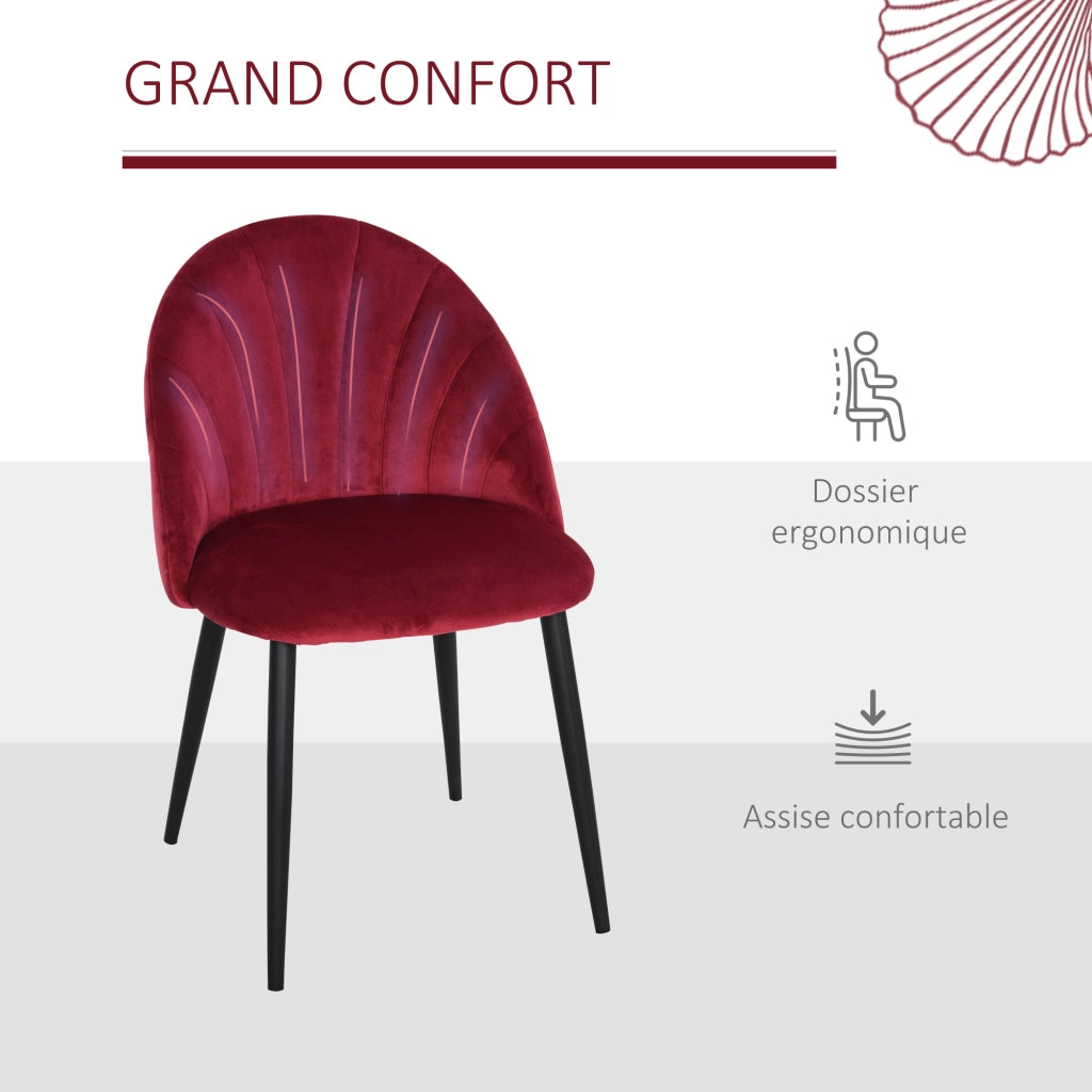 Set 2 Sedie da Pranzo ¨C Xylo ¨C Velluto Bordeaux Gambe Metallo Nero 52x54x79cm