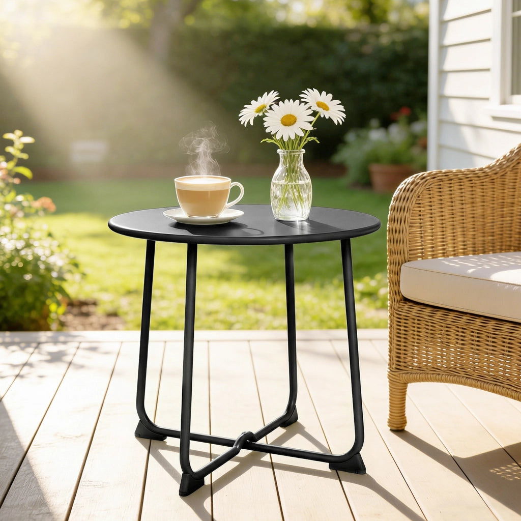 Tavolino da giardino rotondo ¨C Xylo ¨C Base a X in metallo nero ? 50 x 45,5 cm