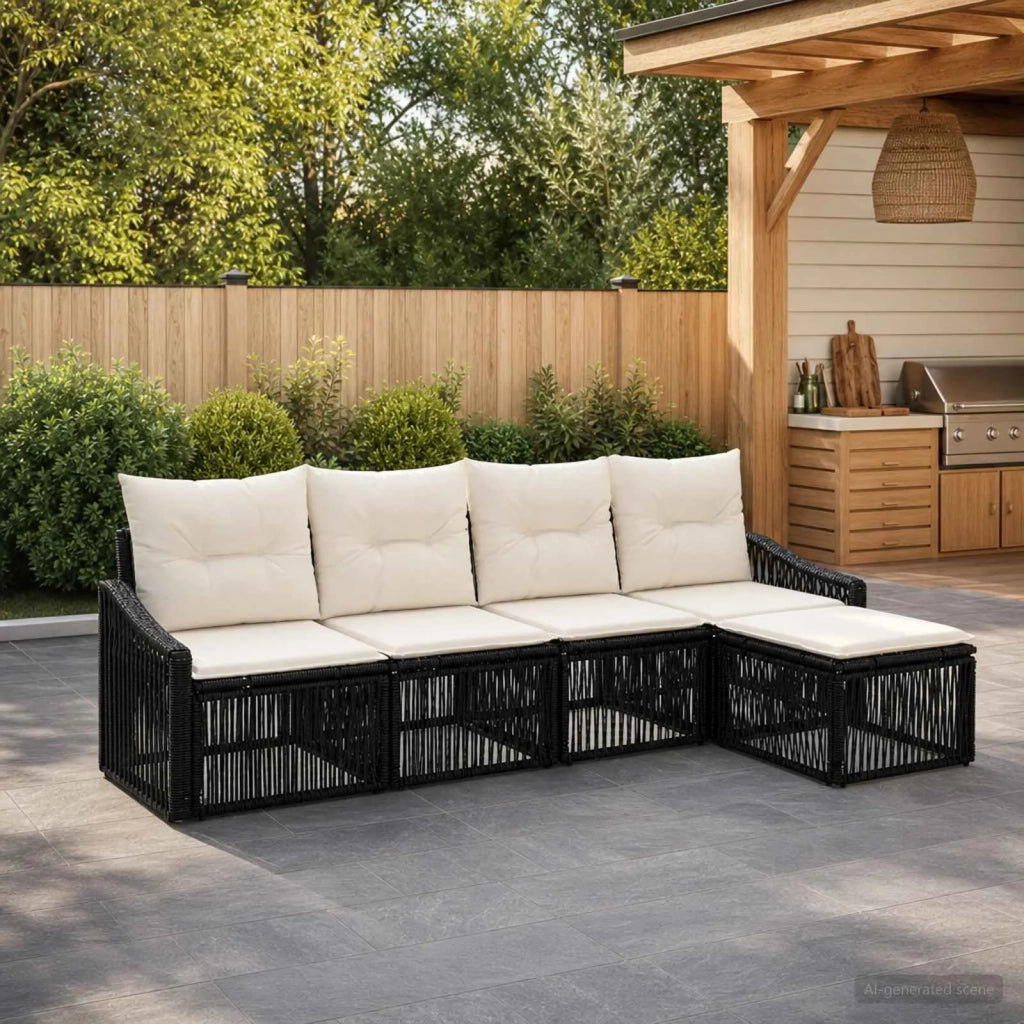 Set Divano da Giardino 5 pz Nero polyrattan 3435991