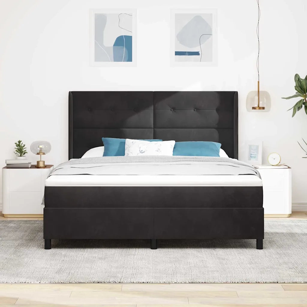 Letto a molle con materasso con led Nero 180 x 200 cm Velluto