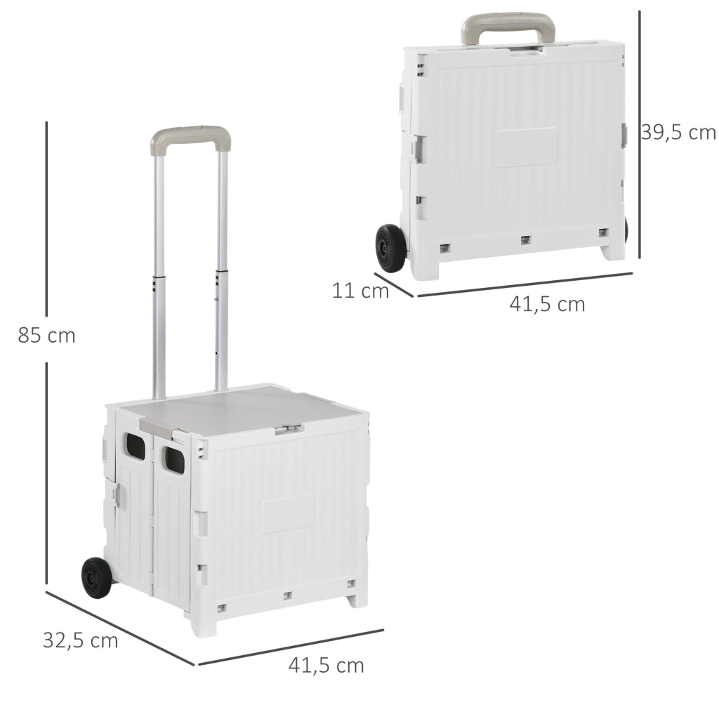 Carrello per Supermercato con 2 Ruote e Manico Regolabile ¨C zephmum ¨C Bianco 41,5x32,5x85 cm
