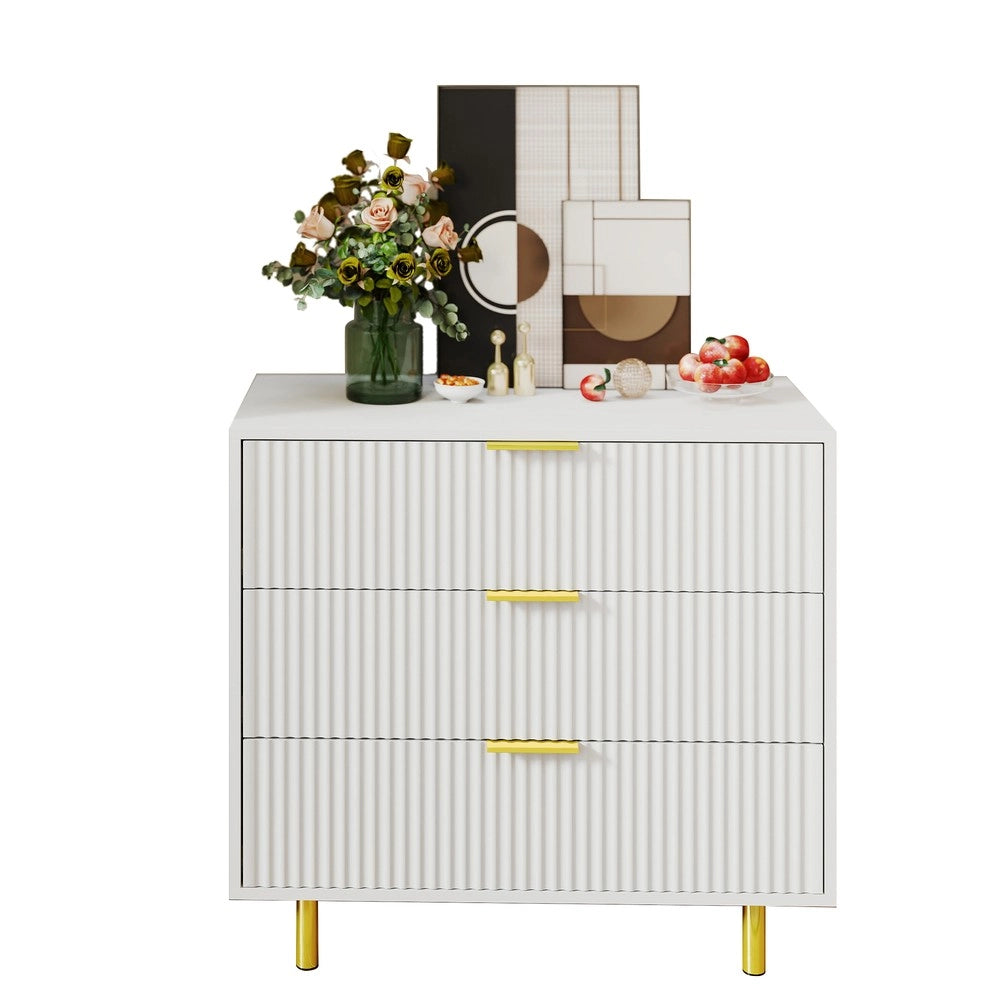 Cassettiera con 3 Cassetti e Design Moderno ¨C MINIMAL ¨C Bianco e Oro 80x40x72 cm