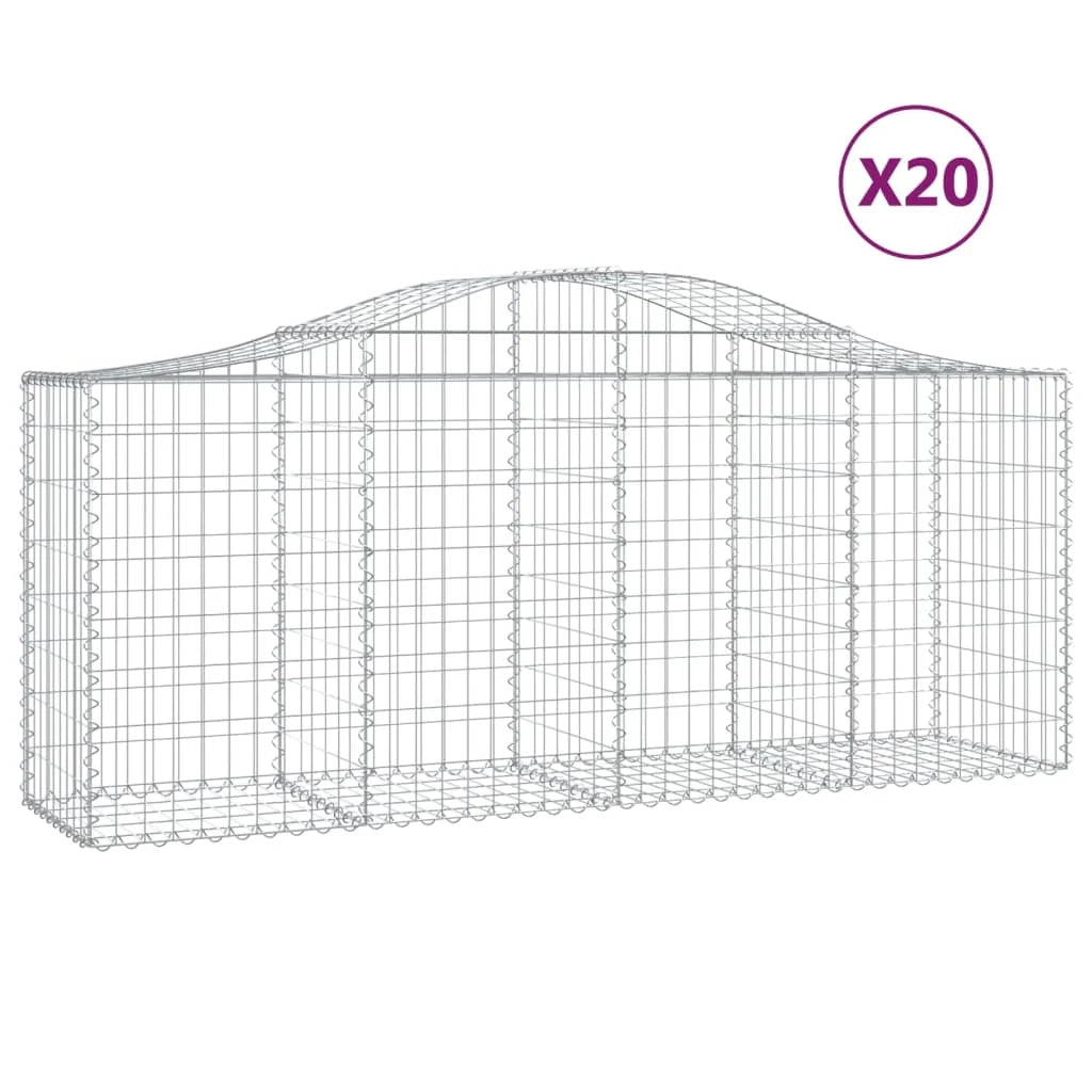 Cestini gabbioni recinzione a gabbia muro di contenimento ad arco 20 pezzi 200 x 50 x 80/100 cm ferro zincato argento 02_0040615