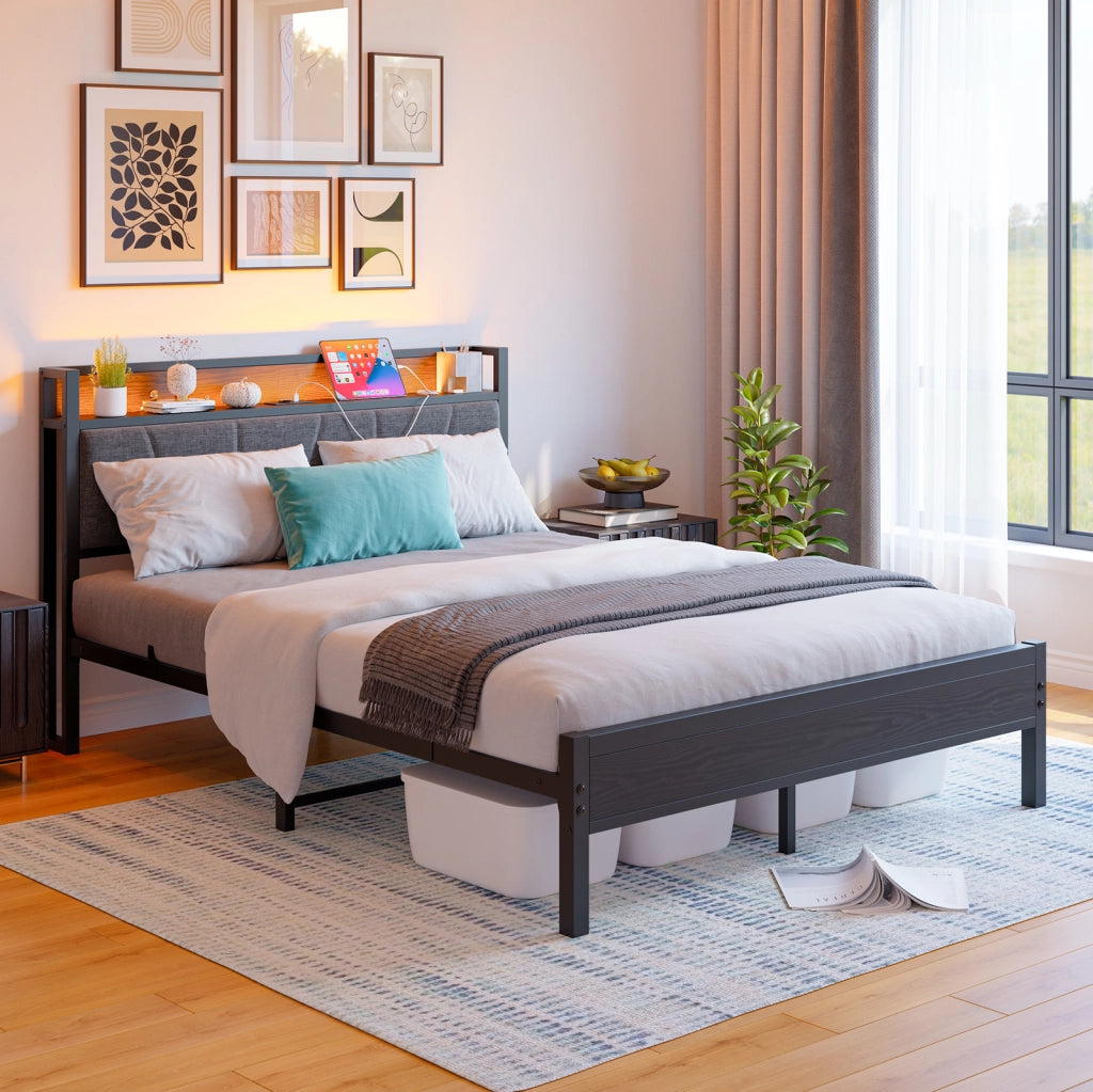letto mdf metallo nero 140 x 200 cm
