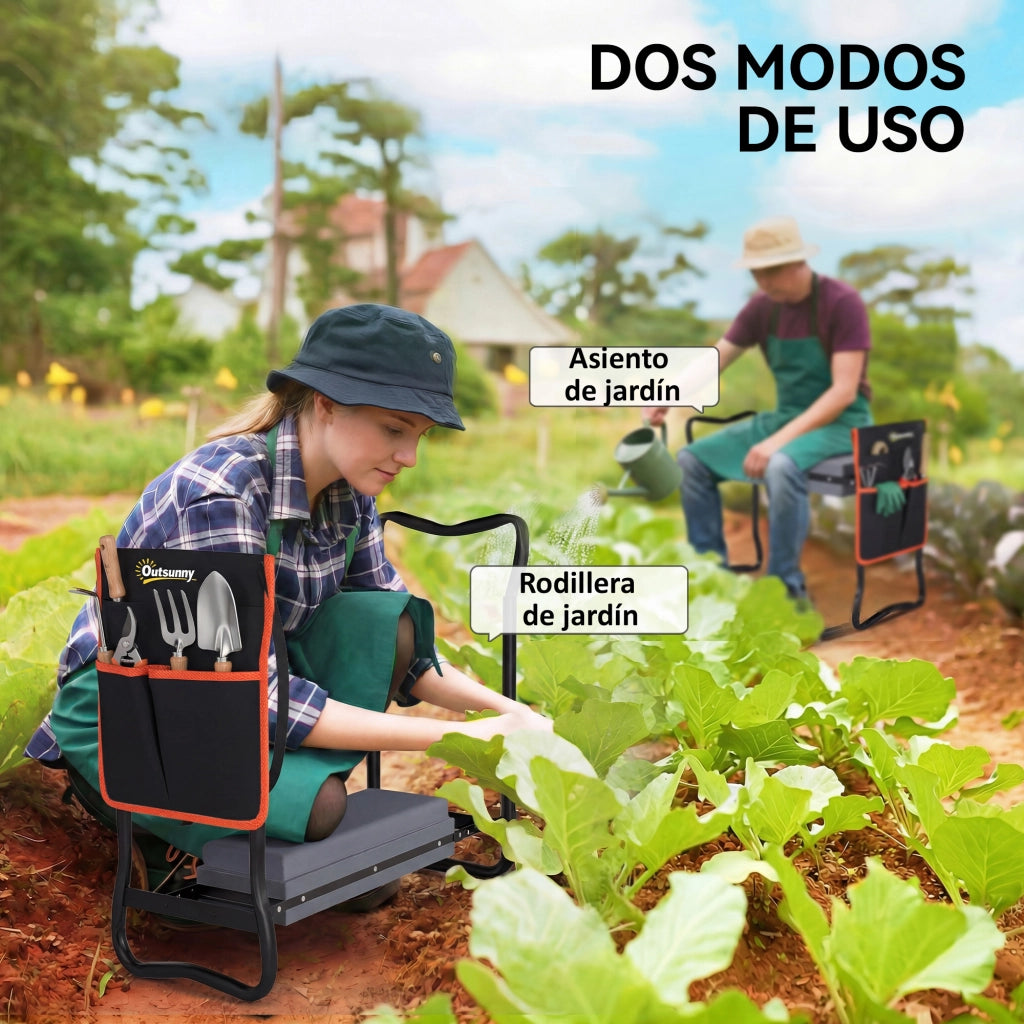 Sgabello Pieghevole da Giardino ¨C Xylo ¨C con Cuscino EVA e Marsupio Portattrezzi Carico 150kg