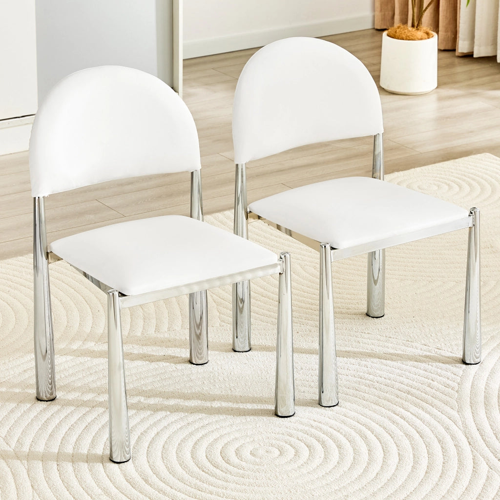2 Sedie da Pranzo Moderne in PU Bianco, Sedie Imbottite con Schienale Semirotondo e Gambe in Metallo