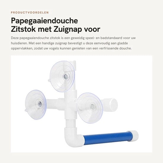 Zitstok con Zuignap - Papegaaiendouche - Vogelbadstandaard - Giocattolo per Uccelli - Kunststof - Dimensioni 22x22x17cm - Vogelbad