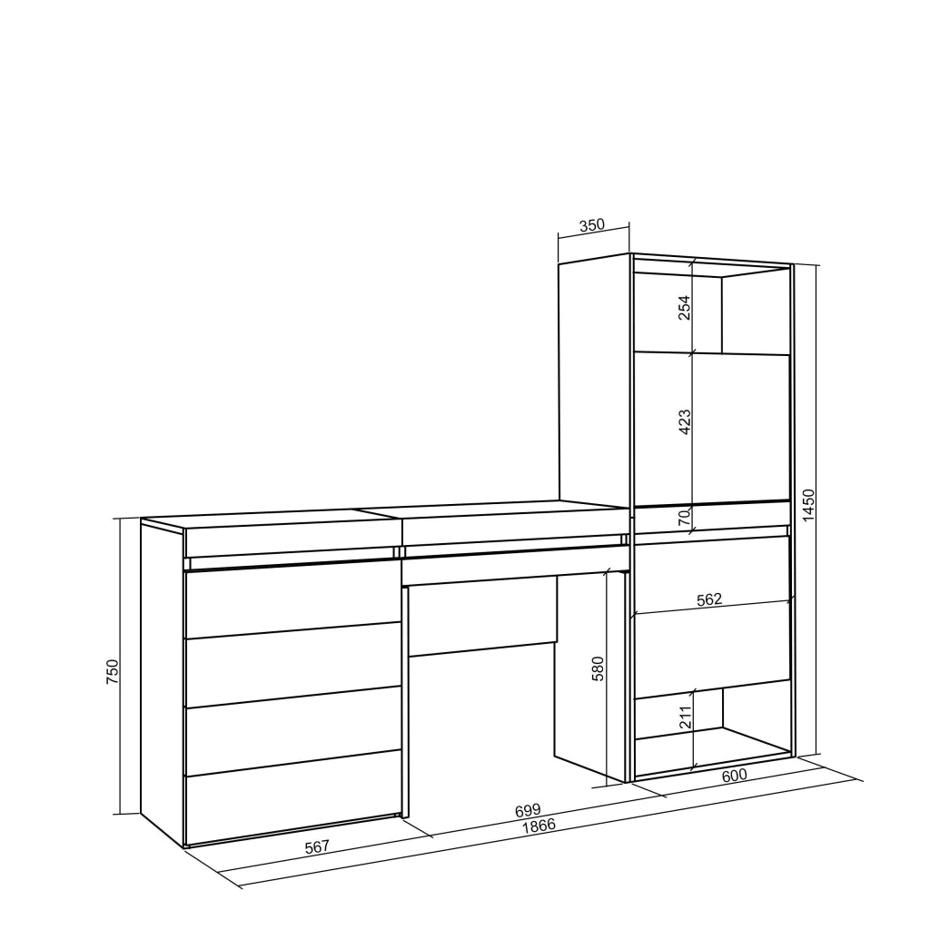Scarpiera, 187x35x145cm, Camera da letto, Cassettiera, Tavolo da toeletta, Bianco RF3510