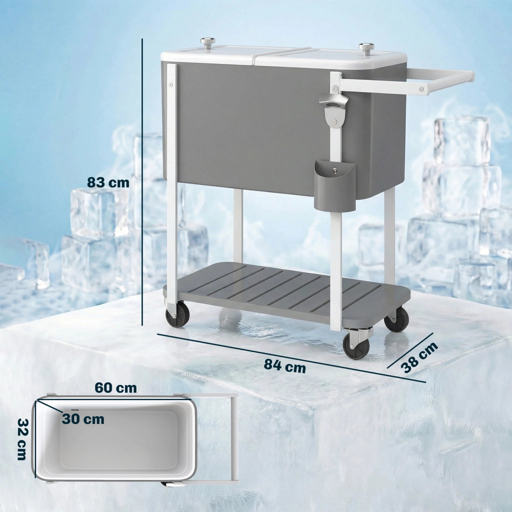 Carrello Frigo 56L con Ruote Apribottiglie Scarico e Maniglia ¨C Xylo ¨C Grigio 84x38x83cm