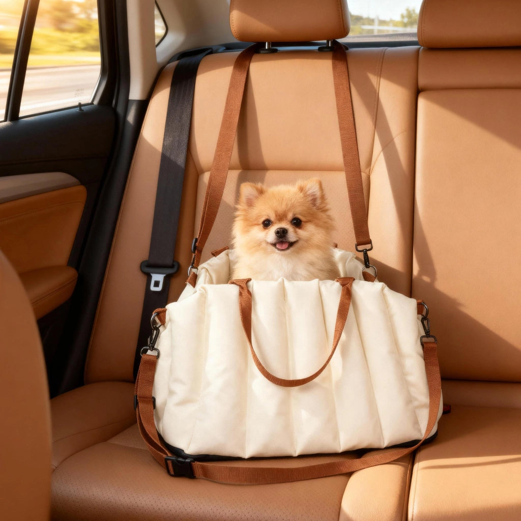 Trasportino Auto per Cani ¨C Xylo ¨C Convertibile con Guinzaglio Antiscivolo Crema