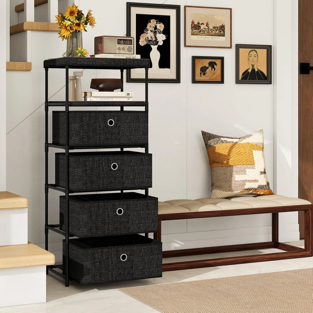Cassettiere in Tessuto con 3 Cassetti Pieghevole, Comò Camera da Letto con Struttura in Metallo, Armadietto Moderno Salvaspazio per Soggiorno, Ufficio e Corridoio (40 x 30 x 99,5 cm)