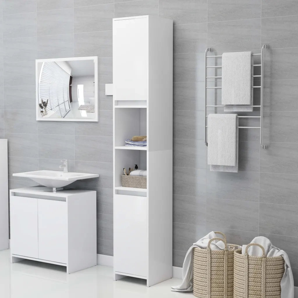 Mobile da Bagno Bianco 30x30x183,5 cm in Legno Multistrato 802669