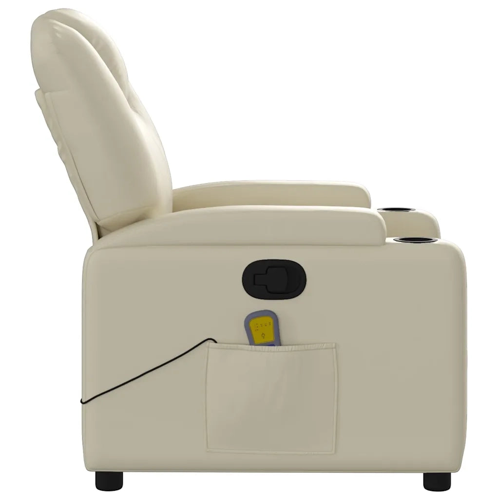 Poltrona da Massaggiante Reclinabile-Divano Sedia Crema Similpelle 762778