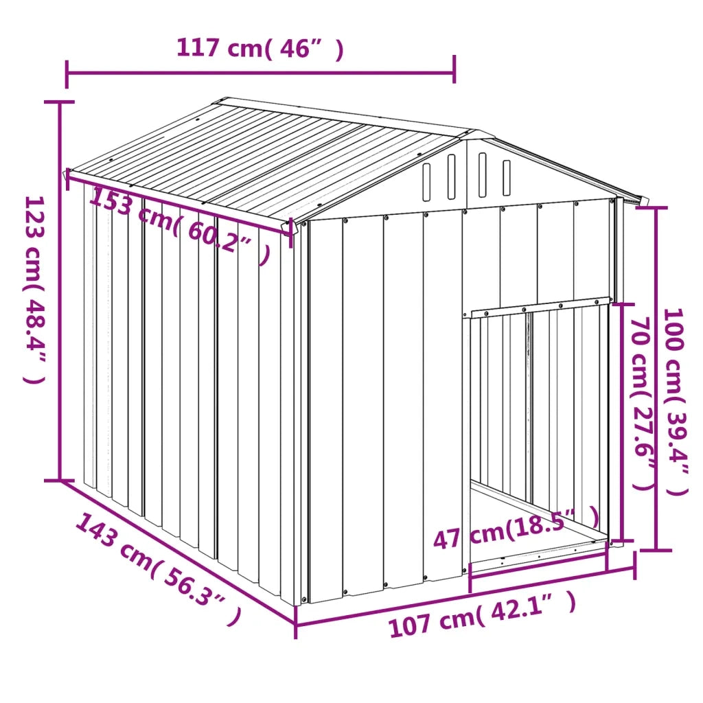 Casetta Cani con Tetto Antracite 117x153x123 cm Acciaio Zincato CFW2509345