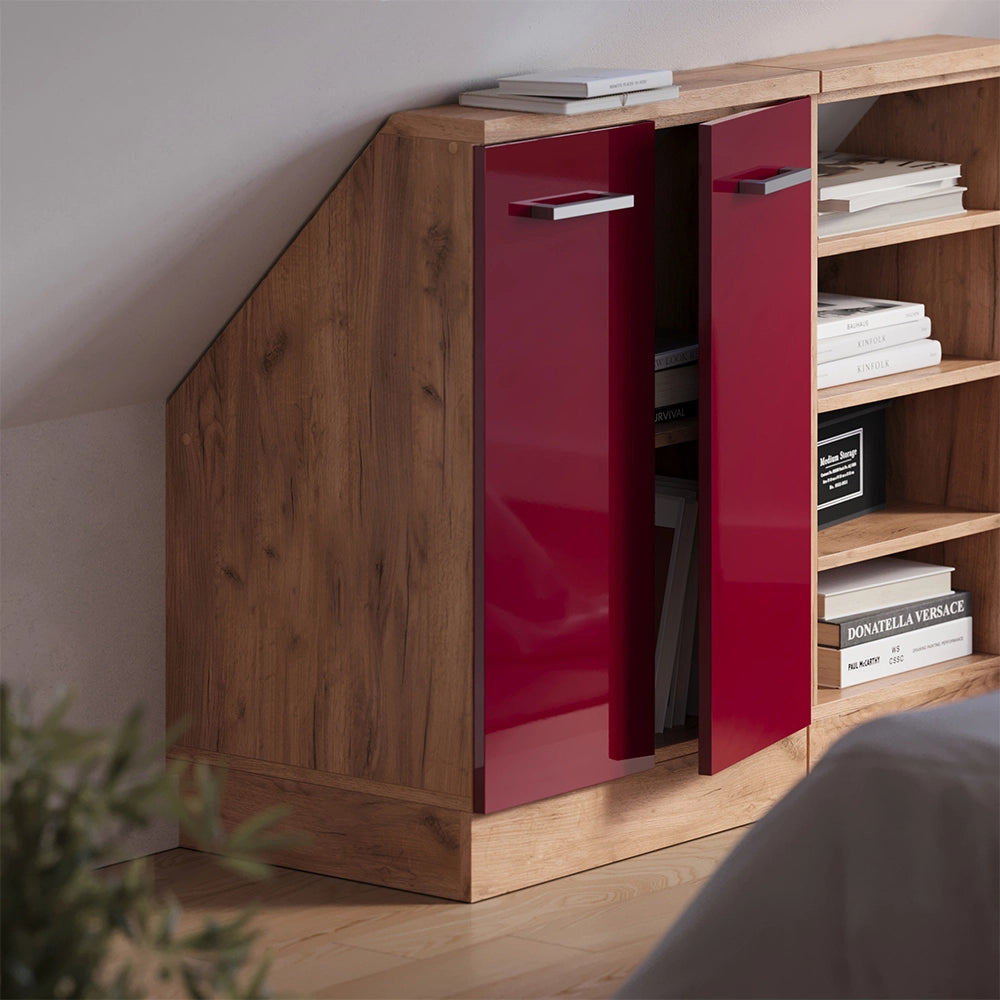 Mobile sottotetto Rion Rosso lucido/Rovere dorato con 2 porte Vicco