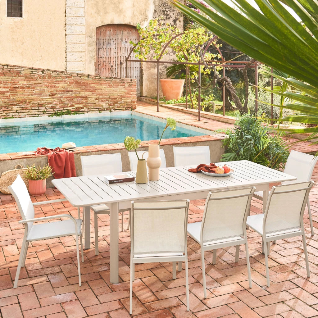 Set 4 sedie da giardino impilabili in alluminio e textilene, beige