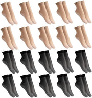Calze Premium - 20 paia di calze con piedi di cotone per donne - Calze antiscivolo - Calze elastiche e moderne - Calze respiranti e invisibili - Adatti per ballare e camminare - Nero/Nero colore della pelle.
