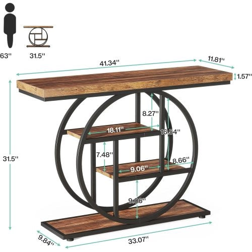Consolle con 4 livelli e piano da 4 cm con telaio in metallo; piedini regolabili per ingresso; soggiorno; 105×30×80 cm
