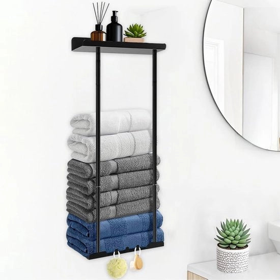 Maniglia di asciugamano retrattile - senza foratura - 38-75 cm - nero - inox
